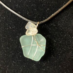 #74 handmade seaglass pendant necklace aqua
